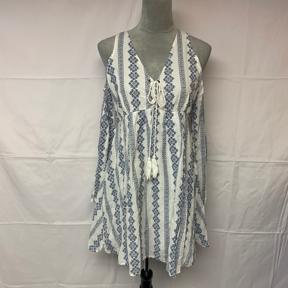 Sadie & Sage Dress Embroidered Bohemian Babydoll Lace Up Women’s SZ S
